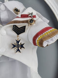 Haute Couture-Handmade White Air Force Style 2 Piece Suit With Decorative Buttons, Medals and Lapel Pins.