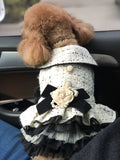 Haute Couture Handmade Camellia Bow Tweed Dress Coat With Faux Fur and Pearls.