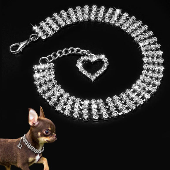 Ultimate Bling Collar Necklace With 4 Rows of Rhinestones and a Heart Pendant Clasp. Comes In S, M, L. Ultimate Luxury.