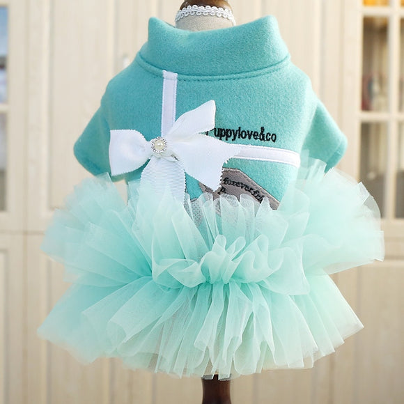 Designer Style Puppy Love Dress. Spring and Summer Tutu Dress. Secure Front Snap Closure With Ribbon and Faux Pearl Embellishment.